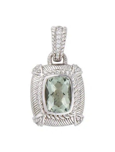 Pre-owned Judith Ripka Prasiolite & Cubic Zirconia Pendant Enhancer, 1.5" In Green