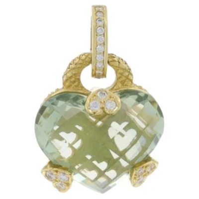 Pre-owned Judith Ripka Prasiolite Diamond Heart Enhancer Pendant Yellow Gold 18k Cab.37ctw