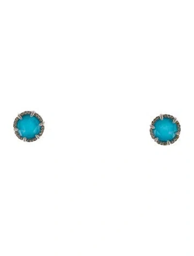 Pre-owned Judith Ripka Quartz & Composite Turquoise Doublet & Sapphire Stud Earrings In Multi