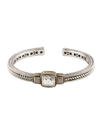 Pre-owned Judith Ripka Quartz & Diamond Cuff Bracelet, 6.5" In Multi