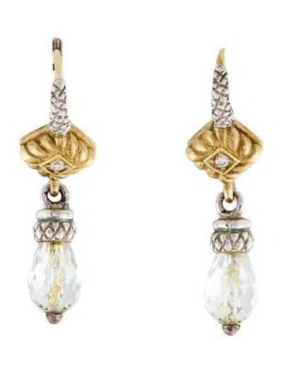 Pre-owned Judith Ripka Quartz & Diamond Drop Earrings In Multi