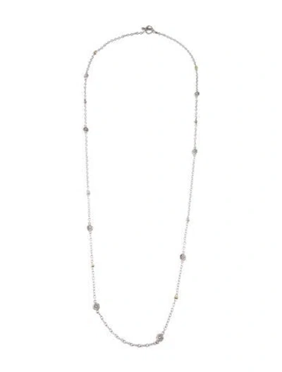 Pre-owned Judith Ripka Quartz & Diamond Two-tone Station Necklace, 34.5" In Multi