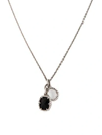 Pre-owned Judith Ripka Quartz & Onyx Pendant Necklace, 17" In Multicolor