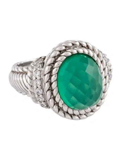 Pre-owned Judith Ripka Quartz Doublet & Cubic Zirconia Cocktail Ring In Green