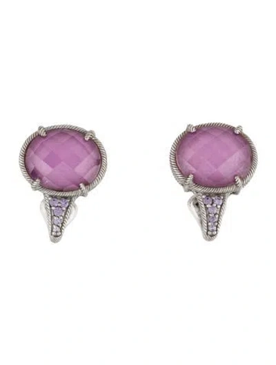 Pre-owned Judith Ripka Quartz Doublet & Cubic Zirconia Earclips In Pink