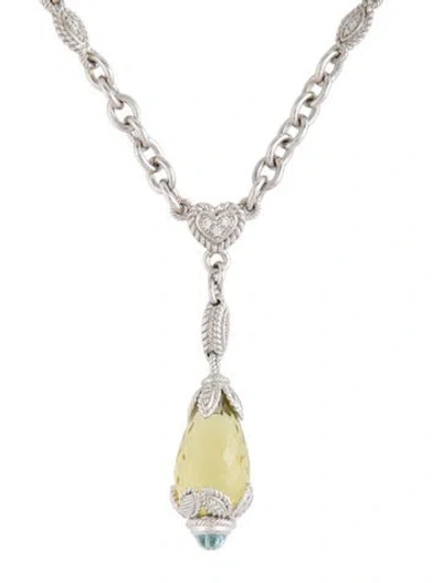 Pre-owned Judith Ripka Quartz, Topaz, & Cubic Zirconia Pendant Necklace, 19" In Clear