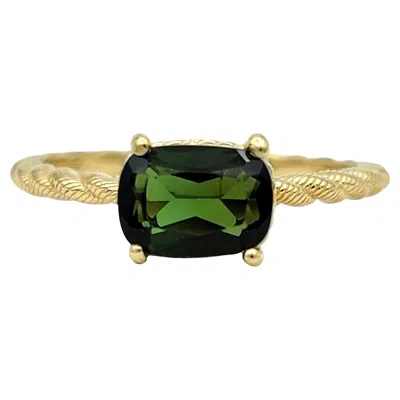 Pre-owned Judith Ripka Rectangular Cushion Cut Green Tourmaline Ring 14 Karat Yellow Gold