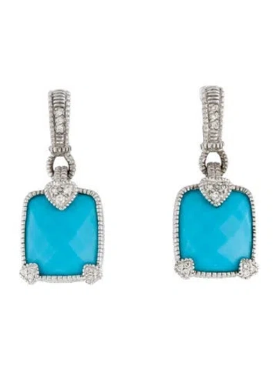 Pre-owned Judith Ripka Resin & Diamond Drop Earrings In Blue