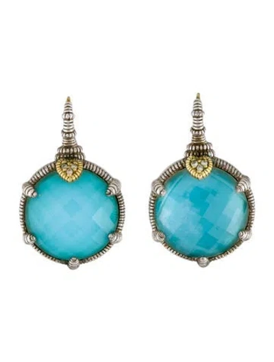 Pre-owned Judith Ripka Resin Quartz Doublet & Diamond Drop Earrings In Multi