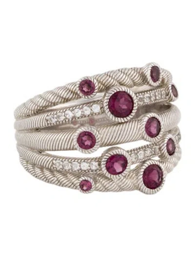 Pre-owned Judith Ripka Rhodolite & Topaz 5-band Ring In Multi