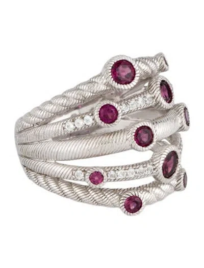 Pre-owned Judith Ripka Rhodolite Garnet & Topaz 5-band Ring In Multicolor