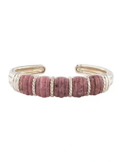 Pre-owned Judith Ripka Rhodonite Cuff Bracelet, 6.5" In Multicolor