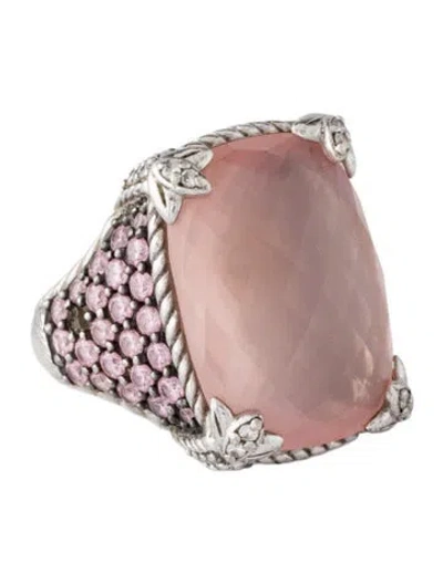 Pre-owned Judith Ripka Rose Quartz & Cubic Zirconia Cocktail Ring In Pink