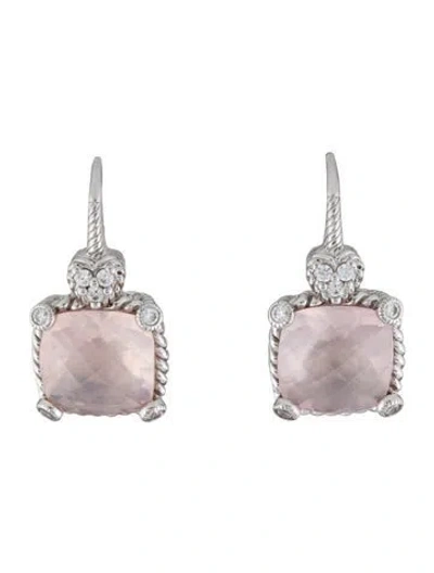 Pre-owned Judith Ripka Rose Quartz & Cubic Zirconia Drop Earrings In Multi