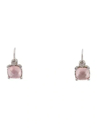 Pre-owned Judith Ripka Rose Quartz & Cubic Zirconia Drop Earrings In Multi