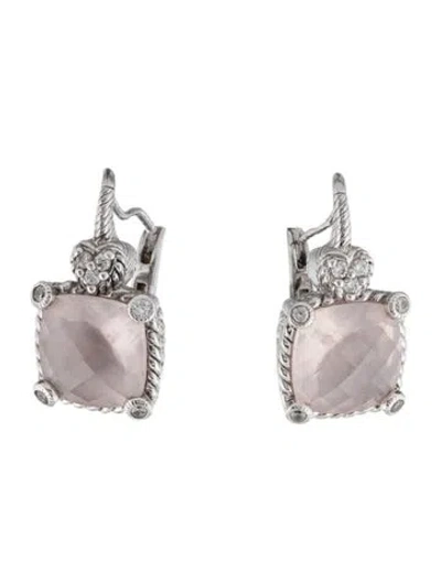 Pre-owned Judith Ripka Rose Quartz & Cubic Zirconia Drop Earrings In Multi