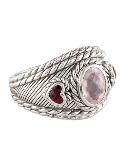 Pre-owned Judith Ripka Rose Quartz & Garnet Cocktail Ring In Multi