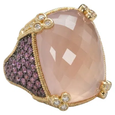 Pre-owned Judith Ripka Rose Quartz Pink Sapphire Diamond Cocktail Ring In Red