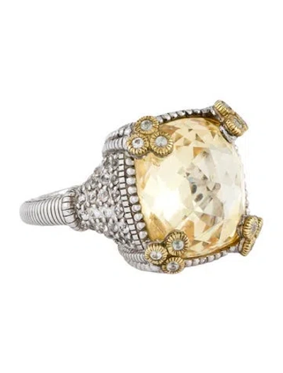 Pre-owned Judith Ripka Sapphire & Canary Crystal Monaco Cocktail Ring In Yellow
