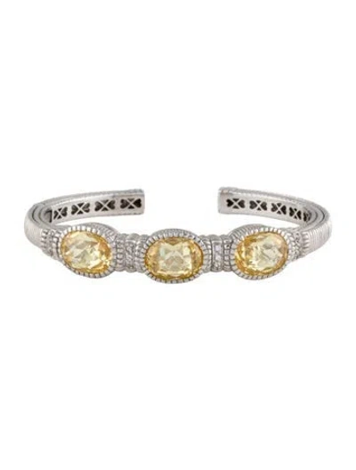 Pre-owned Judith Ripka Sapphire & Cubic Zirconia Hinged Cuff Bracelet, 6.5" In Multi