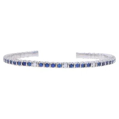 Pre-owned Judith Ripka Sapphire & Diamond Cuff Bracelet 6 1/4" White Gold 18k Rd 4.48ctw