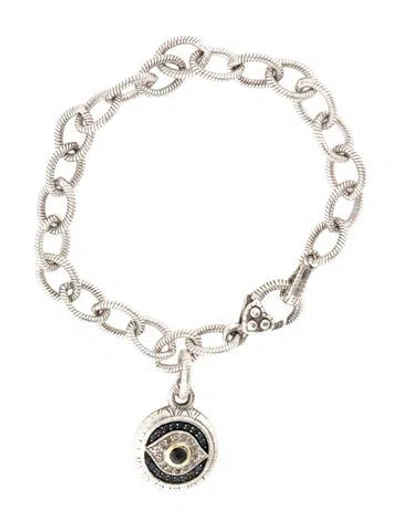Pre-owned Judith Ripka Sapphire Evil Eye Charm Bracelet, 6.75" In Multicolor