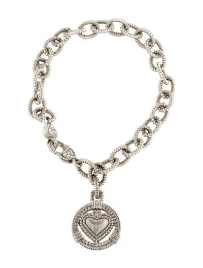 Pre-owned Judith Ripka Sapphire Heart Charm Bracelet, 6.75" In Transparent