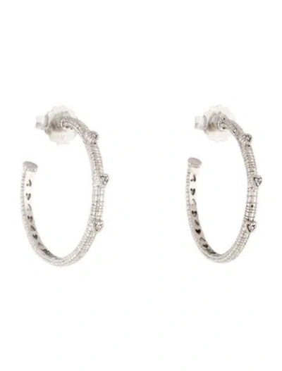 Pre-owned Judith Ripka Sapphire Heart Hoop Earrings In Multi