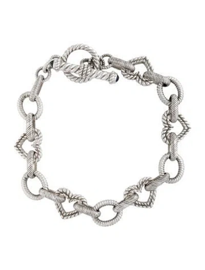 Pre-owned Judith Ripka Sapphire Heart Link Bracelet, 6.75" In Multicolor