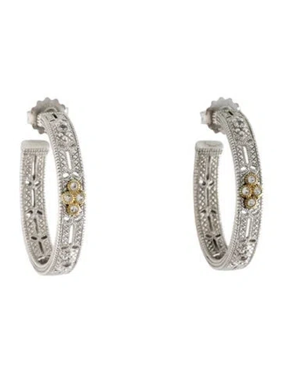 Pre-owned Judith Ripka Sapphire Hoop Earrings In Multicolor
