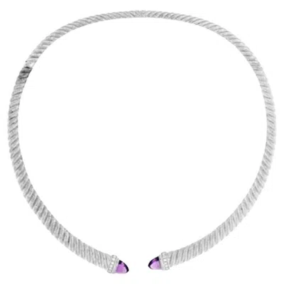 Pre-owned Judith Ripka Silver/purple Textured With Amethyst Necklace