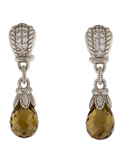 Pre-owned Judith Ripka Smoke Quartz & Cubic Zirconia Drop Earrings In Multi