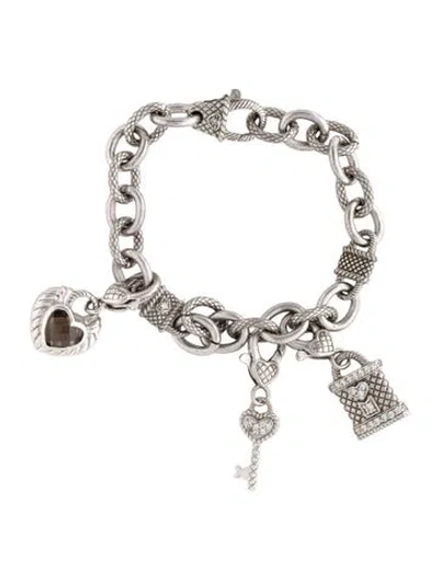 Pre-owned Judith Ripka Smoky Quartz & Cubic Zirconia Charm Bracelet, 6.75" In Multi