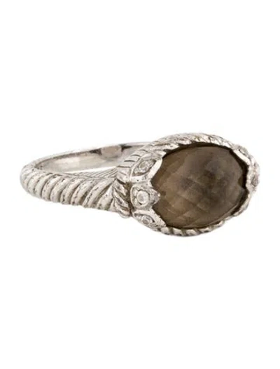 Pre-owned Judith Ripka Smoky Quartz & Cubic Zirconia Cocktail Ring In Multi
