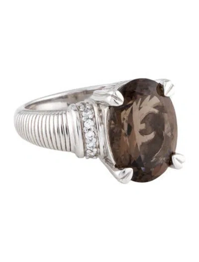 Pre-owned Judith Ripka Smoky Quartz & Cubic Zirconia Cocktail Ring In Multi