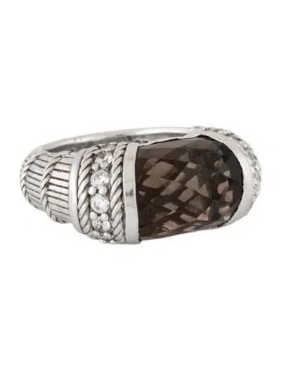 Pre-owned Judith Ripka Smoky Quartz & Cubic Zirconia Cocktail Ring In Multicolor