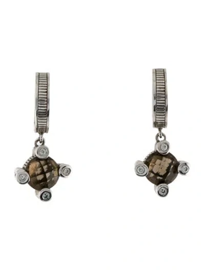 Pre-owned Judith Ripka Smoky Quartz & Cubic Zirconia Drop Earclips In Multi