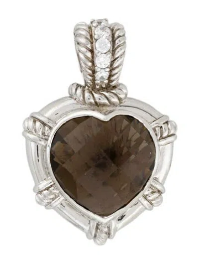 Pre-owned Judith Ripka Smoky Quartz & Cubic Zirconia Heart Enhancer Pendant In Multi