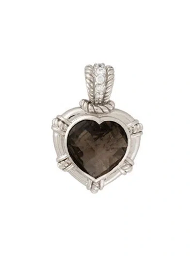 Pre-owned Judith Ripka Smoky Quartz & Cubic Zirconia Heart Pendant In Multicolor