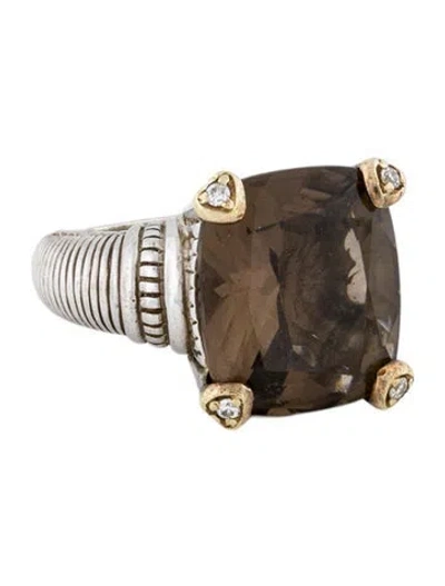 Pre-owned Judith Ripka Smoky Quartz & Diamond Cocktail Ring In Multi