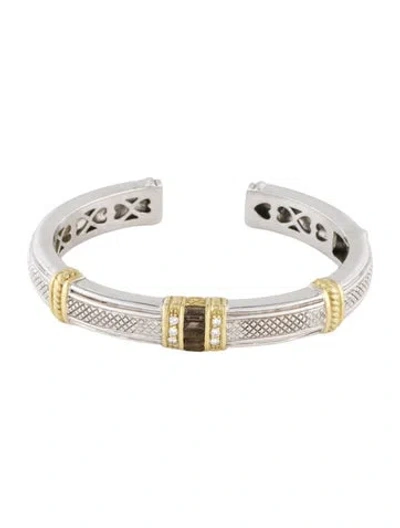Pre-owned Judith Ripka Smoky Quartz & Diamond Hinge Cuff, 6.5" In Multi