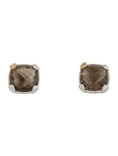 Pre-owned Judith Ripka Smoky Quartz & Diamond Stud Earrings In Multi