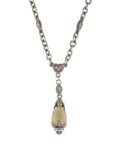 Pre-owned Judith Ripka Smoky Quartz, Topaz & Diamond Pendant Necklace, 19.25" In Multi
