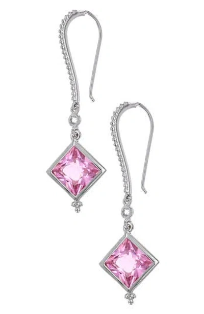 Judith Ripka Square Cubic Zirconia & White Topaz Drop Earrings In Pink