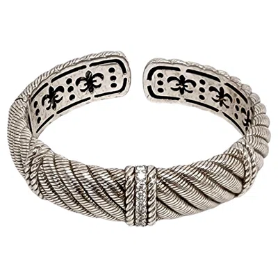 Pre-owned Judith Ripka Sterling Cz Diamonique Wide Cable Hinged Cuff Bracelet #14524 In Multi
