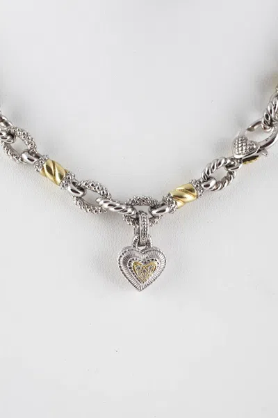 Judith Ripka Sterling Silver 18kt Yellow Gold Diamond Heart 15" Pendant Necklace
