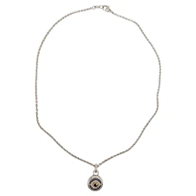 Pre-owned Judith Ripka Sterling Silver And 18k Gold Evil Eye Pendant Necklace #22615 In Multi