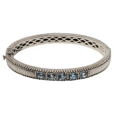 Pre-owned Judith Ripka Sterling Silver Blue Topaz Bangle Bracelet #24104