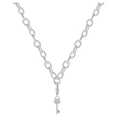 Pre-owned Judith Ripka Sterling Silver Clear Crystal Key To My Heart Necklace In Multi