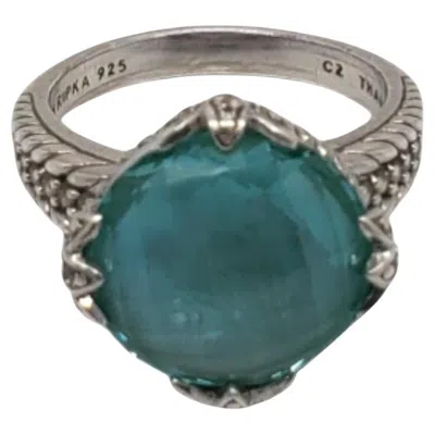 Pre-owned Judith Ripka Sterling Silver Cubic Zirconia & Teal Stone Ring Size 11 #20834 In Green